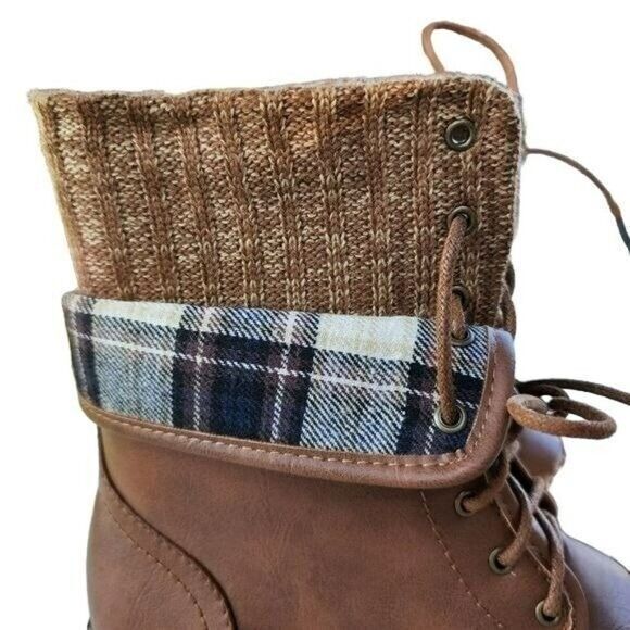 Forever‎ Womens Casual  Warm Lace Up Booties Faux Leather Cognac Size 6.5 - Picture 9 of 16